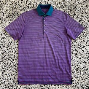 Greyson Polo Shirt Blue Pink Stripe Golf Casual LSCC Logo Size Men’s Medium